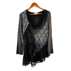 Palila Whimsigoth Mixed Media Tunic Top  Size M Lace Asymmetrical Fairy Grunge